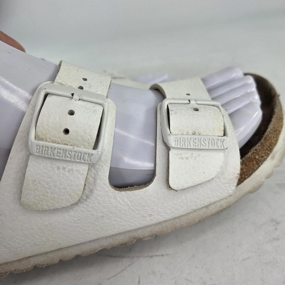 Birkenstock Arizona Soft Footbed Sandals Size 36 White Leather Buckle Slide - Picture 10 of 11